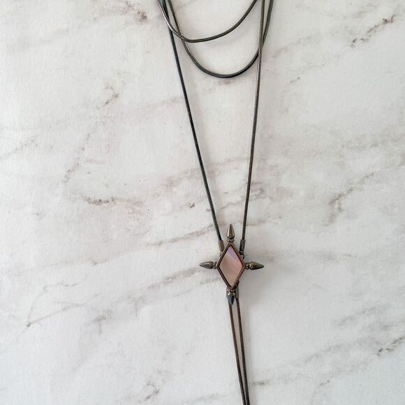 Shop Dixi Three Layered Necklace Gunmetal Gray with Pink Stone Center - Picture 1 of 6